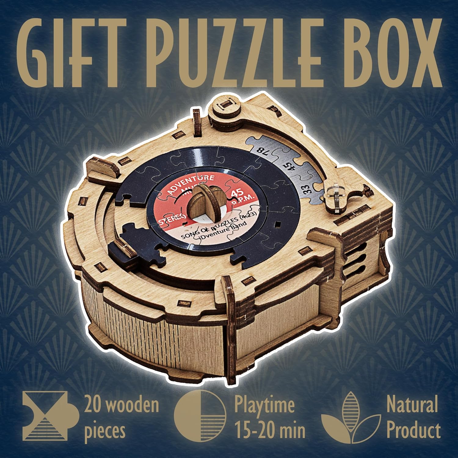 iDventure Cluepuzzle Record Player - Puzzle Box with Jigsaw Puzzle - Escape Room Game - Gift Box - Treasure Chest - 3D Wooden Puzzle