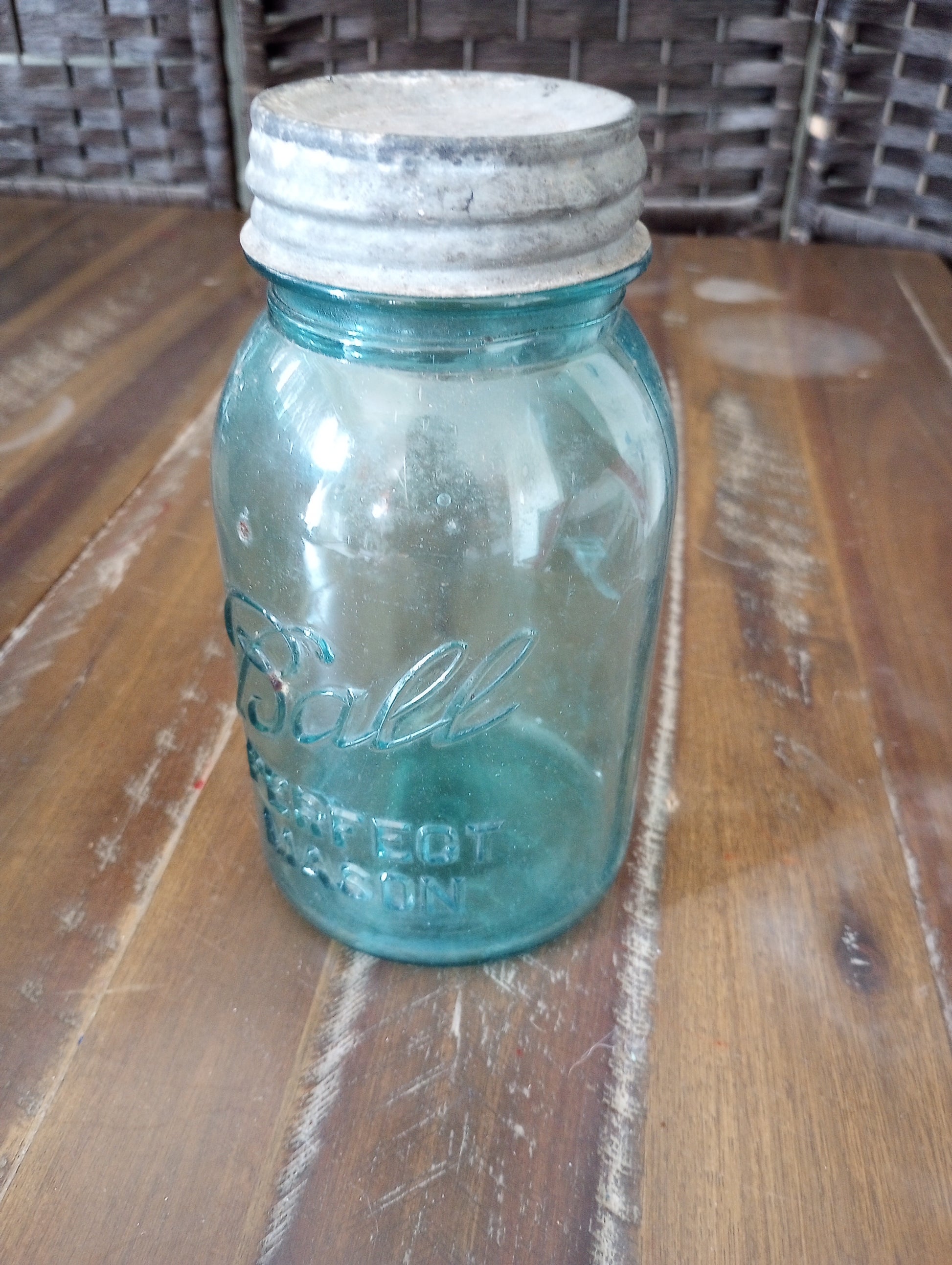 Antique Blue Ball Mason Jar # 15 on Bottom